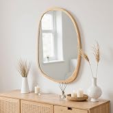 Irregular Wall Mirror,Wood Decor Bathroom Mirrors | 20x30" Natural Wooden Asymmetrical Organic Vanity Farmhouse Mirror for Living Room Bedroom Entryway Hallway