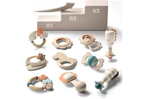Evoceler Softness Staged Baby Teething Toys with Rattles for 0-6 Months (30° Super Soft, 50° Soft, 70° Regular) Teething Relief -10 Pcs Food-Grade Silicone Teethers for Babies 0-18+ Months, BPA Free