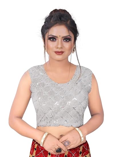 Women's Makhmali Very Soft & Smooth Fuzzy With Silver Sequence Blouse