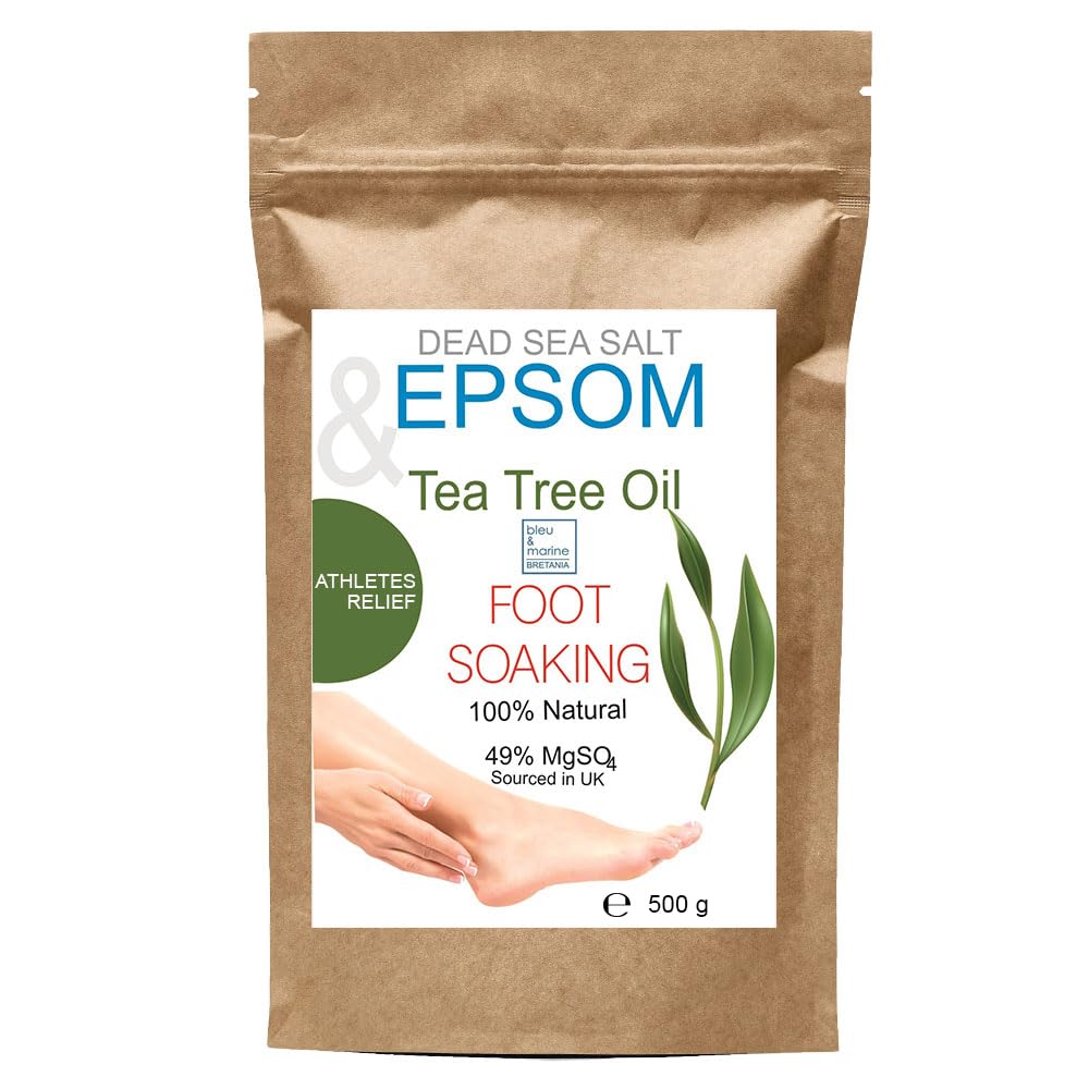 Foot Soak Salts Tea Tree Essential Oil Epsom Bath Salts Dead Sea Salt Antifungal Foot Soak Salts for Foot Spa Soak Detox Foot Bath Fungal Treatment Toenail Fungus soak Ingrown Nail Pain Relief 500g