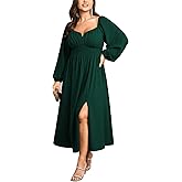 SCOMCHIC Women Plus Size Formal Dresses Long Sleeve Square Neck Wedding Guest Cocktail Split A-Line Maxi Long Dress