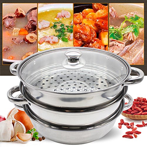 11 inch Stainless Steel 3 Tier Steamer Food Induction Steaming Pot Dim Sum Cookware Steamer For Kitcken Cooking Tool