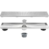 Neodrain 18" Linear Shower Drain, Brushed 304 SS Bathroom Linear Drain,cUPC | Brushed Nickel Shower Drain with Quadrato Grate&amp; Adjustable Feet, Long Rectangle Shower Floor Drain in Bathroom, Balcony etc