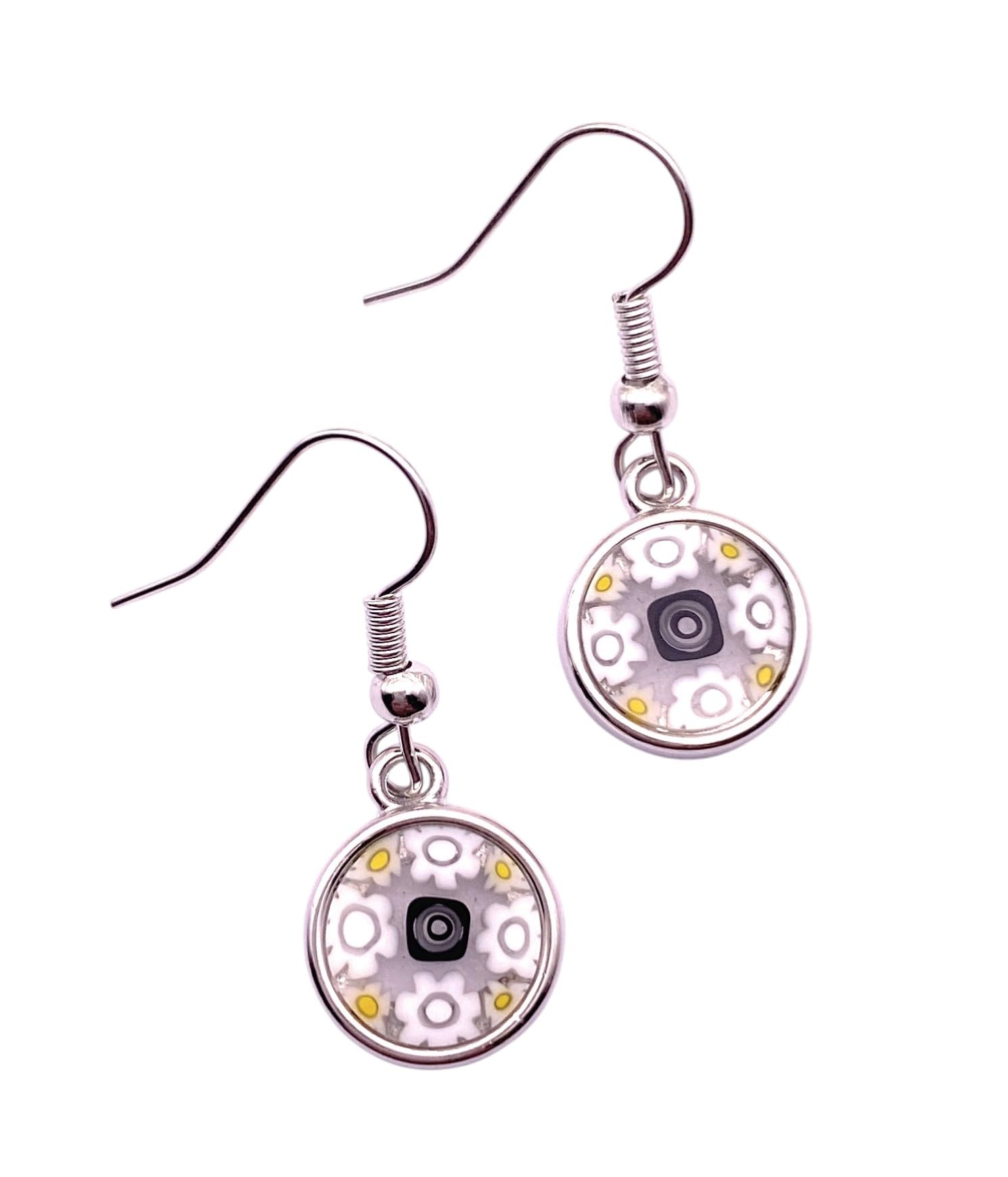 Murano Glass Earrings, Handmade Millefiori Glass Dropper Earrings, Murano Glass Jewellery, Silver Plated Drop Earrings, 1cm/10mm