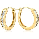 AGRULE Chunky Gemstone Hoop Earrings 14K Yellow Gold Sterling Silver 14mm Small Huggies Aquamarine/Amethyst/Pink Sapphire/London Blue Topaz/Garnet Hoop Earrings for Women