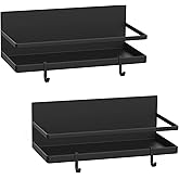 Magnetic Spice Rack, Thipoten Strong Magnetic Shelf with 2 Removable Hooks, Perfect Space Saver for Small Kitchen/ Apartment, Awesome Metal Cabinet for Holding Spices, Jars, Bottle, Beve(Black, 2Pack)