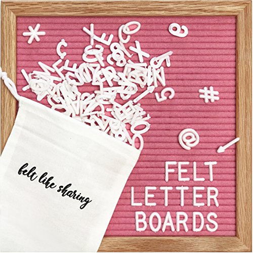 Hot Pink Felt Letter Board 10x10 Inches. Changeable Letter Boards Include 300 White Plastic Letters & Oak Frame.