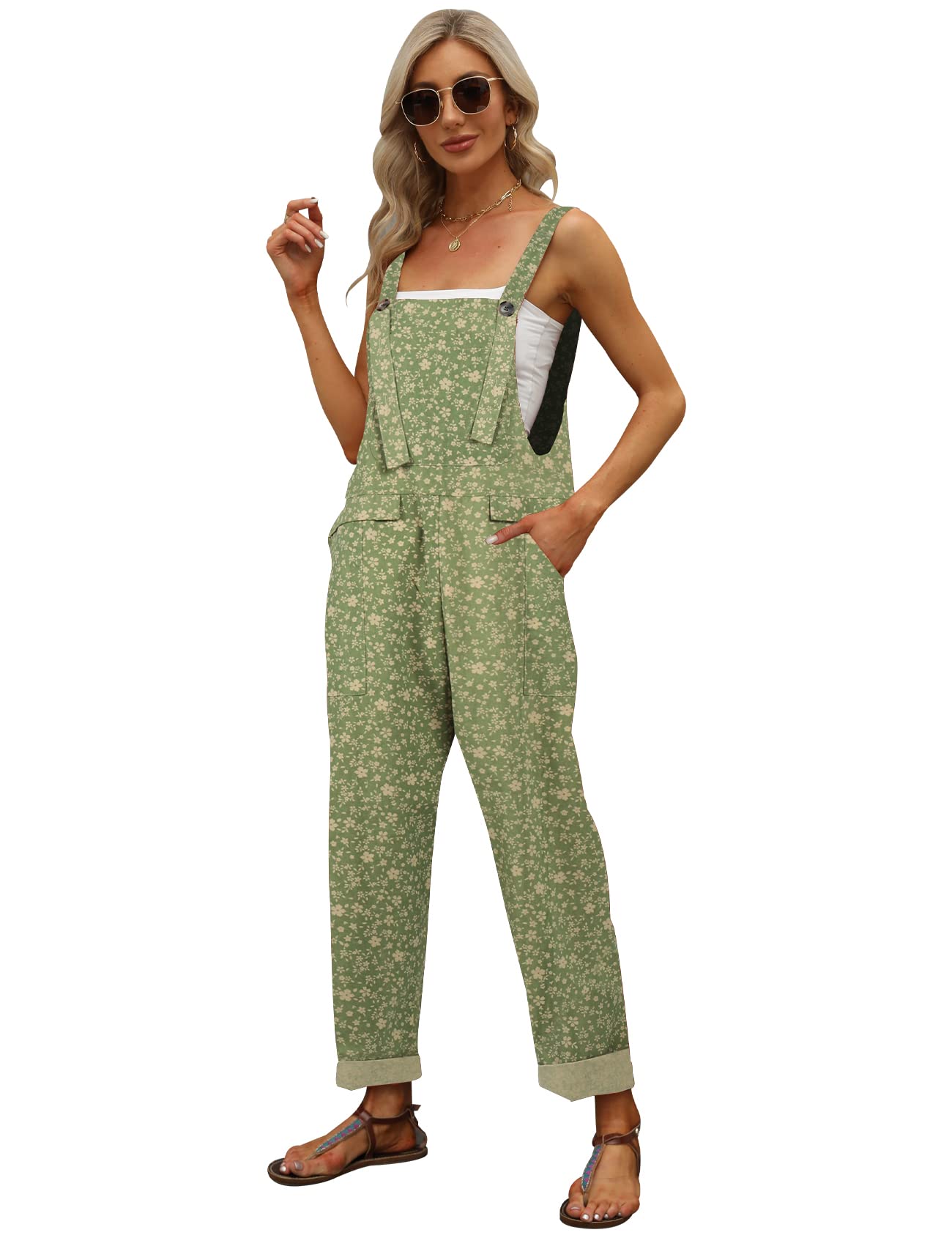 Gihuo Women's Fashion Baggy Loose Linen Overalls Jumpsuit Oversized