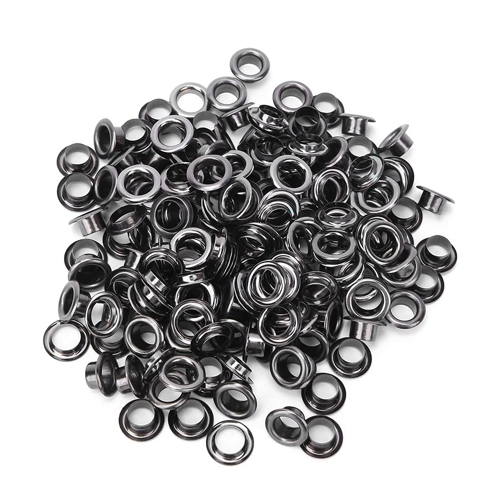 Eyelet Kit, 100 Pieces 6 mm Brass Double Sided Eyelets for DIY Projects, Leather, Shoes, Clothes, Canvas (Black)