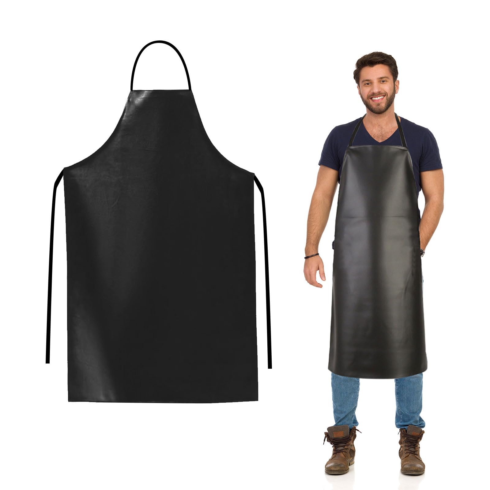 FUIPVGI Artificial Leather Apron, Waterproof, Adjustable, Heavy Duty, BBQ, Chef, Butcher, Barber, DishWashing, Cleaning, Dog Grooming (Black)