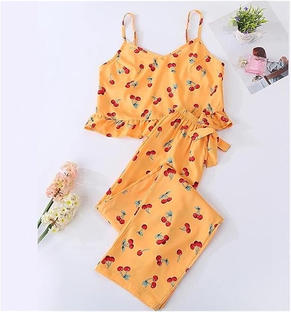 YUNGYE Cute Women's Pajamas Sets Orange Color with Sweet Printed Causal