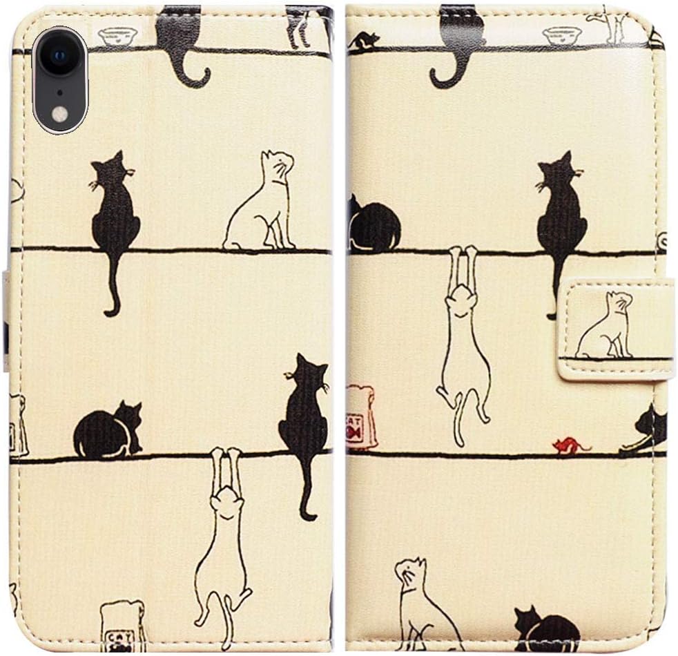 BCOV Bfun Packing iPhone XR Case, Black Cat White Cat Card Slot Wallet Leather Cover Case For iPhone XR