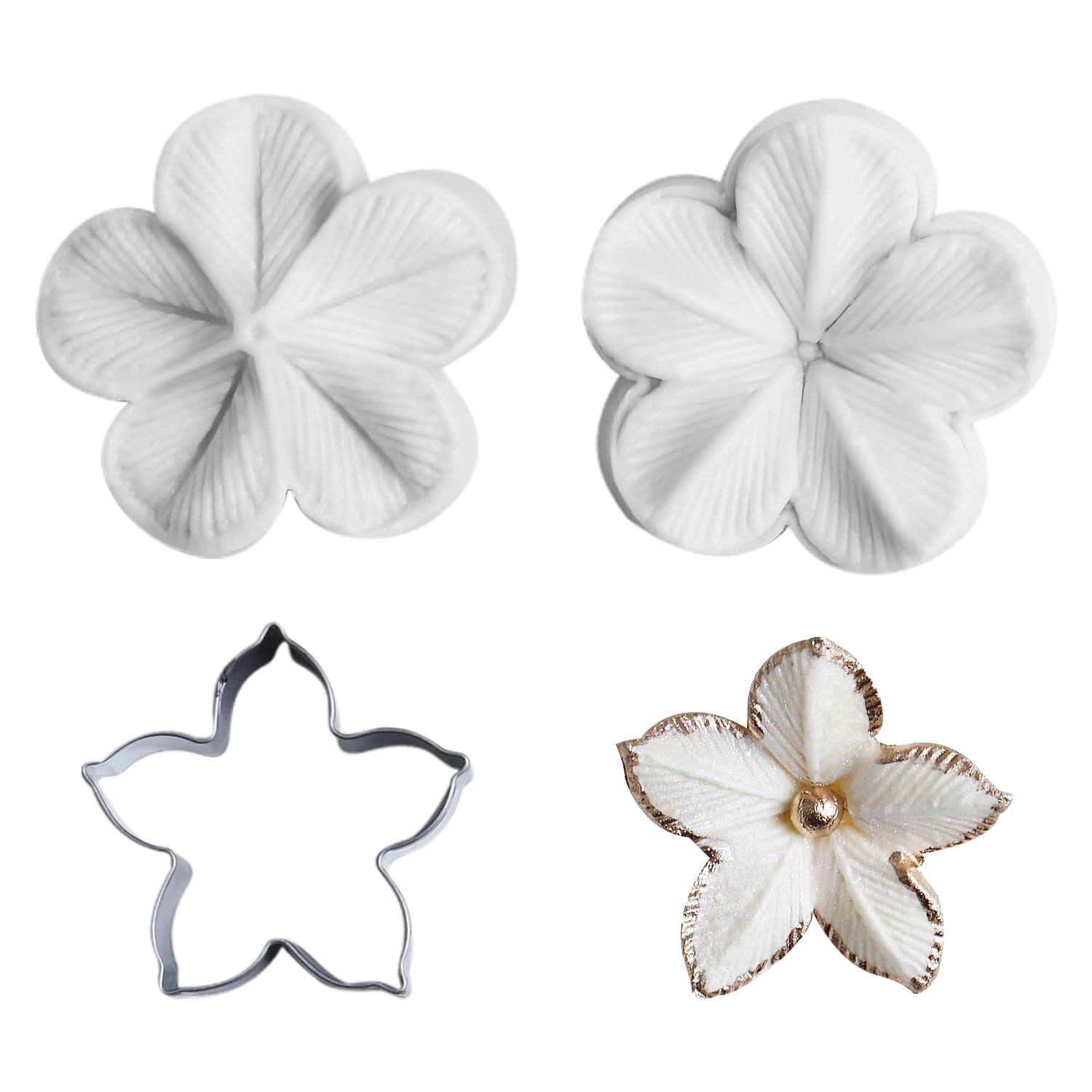 KALAIEN 5 Petals Flower Embossing Mould Flower Cake Design Moulds Gumpaste Molds for Cupcake