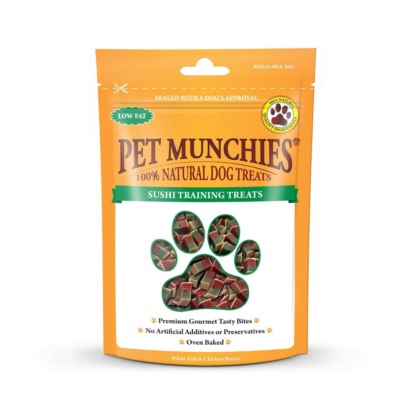 Pet Munchies Sushi Dog Training Treats, Oven Baked Tasty Bites with Natural Real Meat, Low in Fat 50g (Pack of 8)