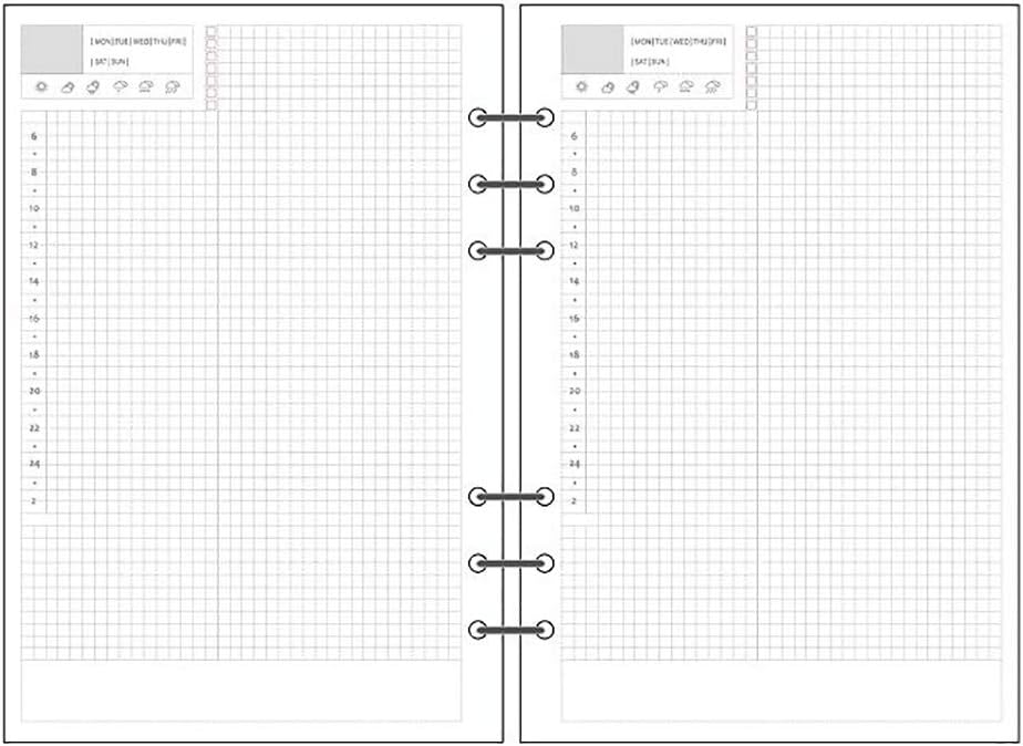 DEBON A5 Size 6-Holes Loose Leaf Binder Paper Refills Set for Planner Journal Notebook Daily Weekly Monthly Undated Inner Papers DIY Refillable Agenda Schedule 2 Packs / 90 Sheets (Daily Plan)