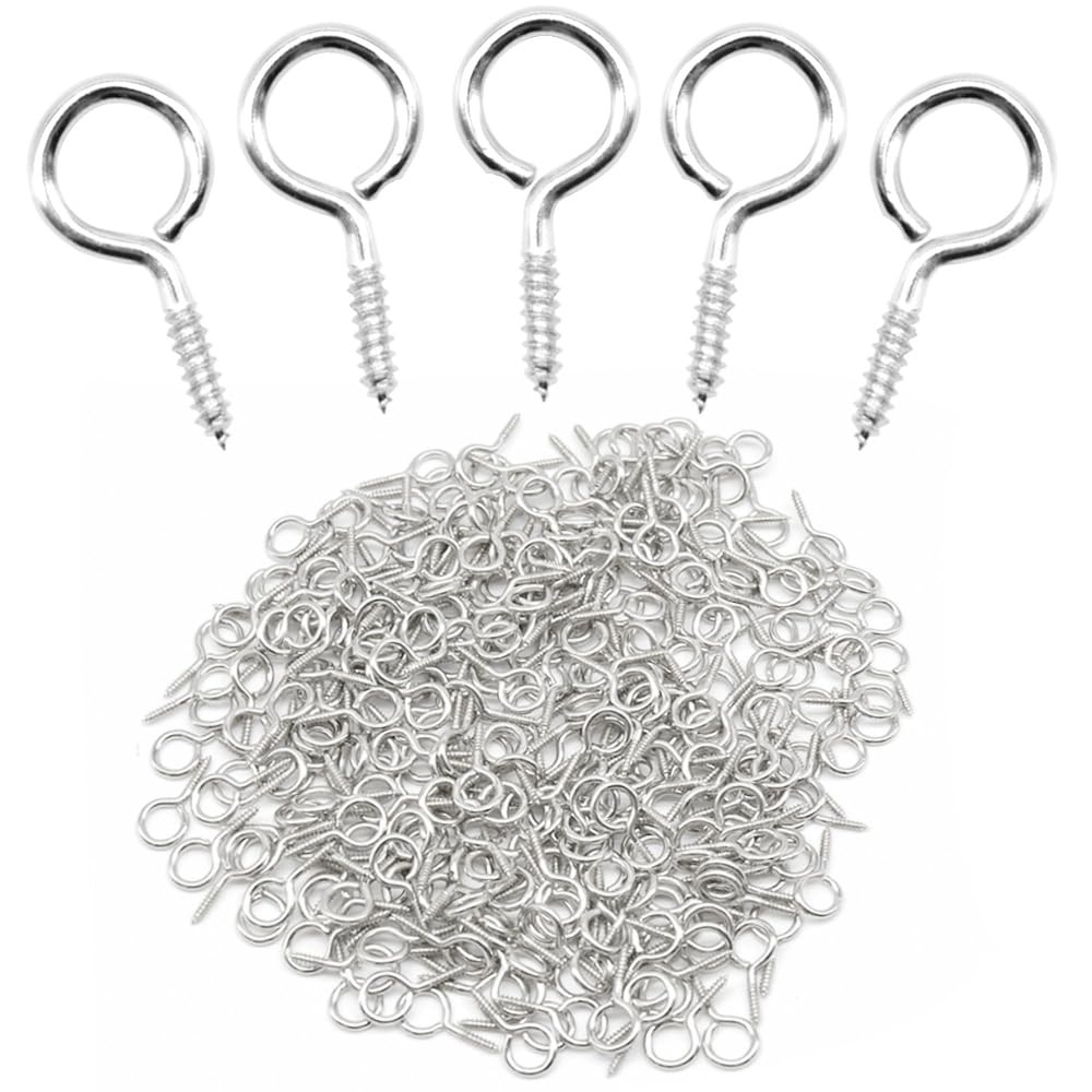 Ruidee 300Pcs Screw Eye Pins 13.2x6.6mm Small Screw in Eye Hooks Metal Self-Tapping Eyelet Screws for Wood,DIY Jewelry (YJY-2)