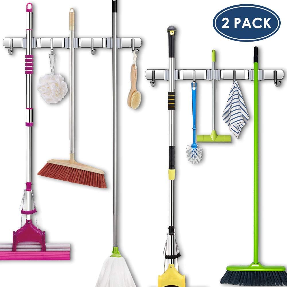 3 Posiciones y 4 Ganchos Ganchos para Colgar Escobas en la Cocina