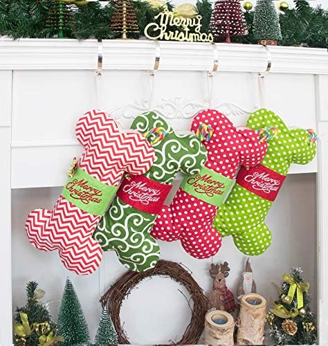 GEX Dog Bone Christmas Stockings for Doggie Puppy Cotton Pet Stockings with Bells Christmas Ornaments Holiday Decorations 1pc (16"*1,Light Green)