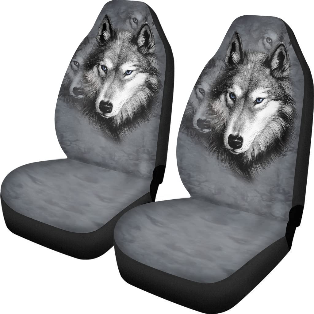 chaqlin Grey Wolf Car Seat Cover Men Women Front Seat Cover Gifts Animal Design Universal Fit for Most Cars Set of 2 Front Full Auto Accessories Protector Case