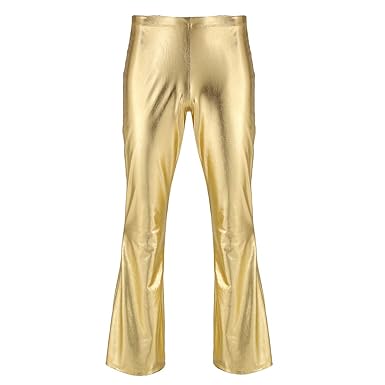 iiniim Herren Hosen Wetlook Schlaghose 70er Retro Kostüm Männer Lederhose Glänzende Hose Pants Leggings Tanz Clubwear M-XL