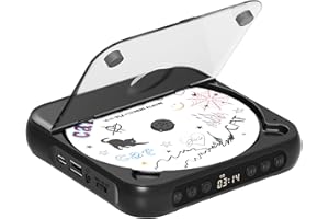 ENVYCLOUD CD Player Portable with Dual Stereo Speakers, Rechargeable Portable CD Player with Bluetooth for Home with Headphones, Support CD/AUX/USB, Black