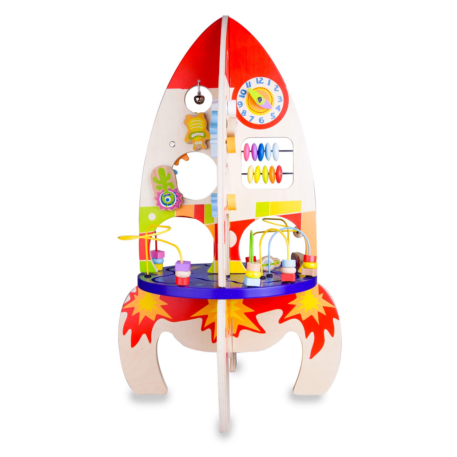 Classic World Wooden Multi-Activity Rocket, Interactive & Educational Preschool Montessori Toy, 37 x 37 x 62 cm, 18 Months+