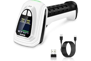 KUIIYER 1D QR 2D Barcode Scanner, Bluetooth Wireless Bar Code Scanners with Setting Keypad & LCD Screen Display & AI Voice, Handheld Barcode Reader for iPhone, Android, iPad, Tablet, Computers & POS
