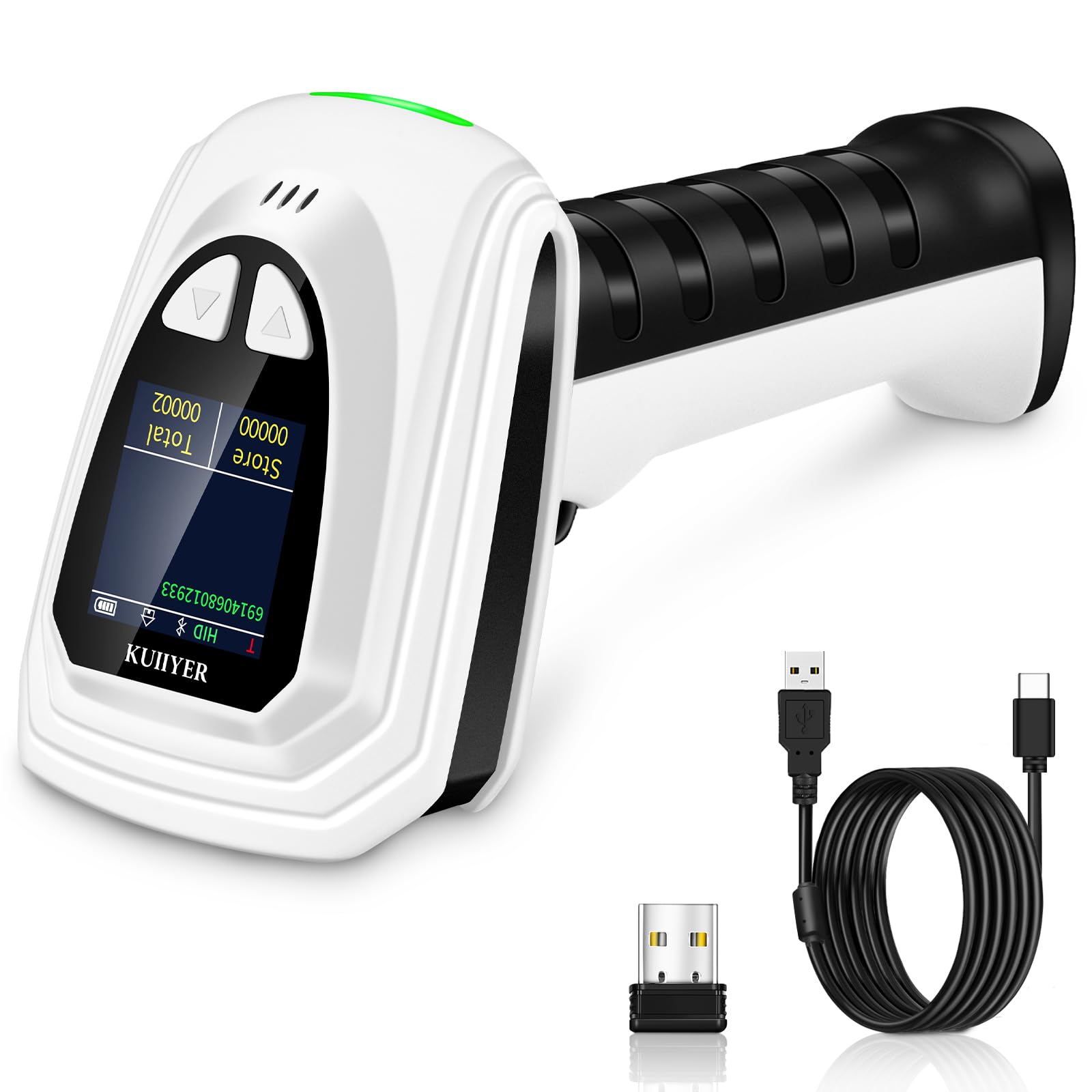 Photo 1 of KUIIYER 1D QR 2D Barcode Scanner, Bluetooth Wireless Bar Code Scanners with Setting Keypad & LCD Screen Display & AI Voice, Handheld Barcode Reader for iPhone, Android, iPad, Tablet, Computers & POS