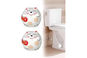 FILLOMAN (2-pack) Charming Lucky Cat Ceramic Toilet Bolt Cover, Toilet Screw Cap with Cute Smiling Face Floor Bolt Replacement Accessory for Bathroom and Home Décor
