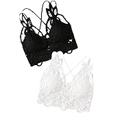 Floerns Women's Sexy Lace V Neck Criss Cross Back Bralette Crop Top