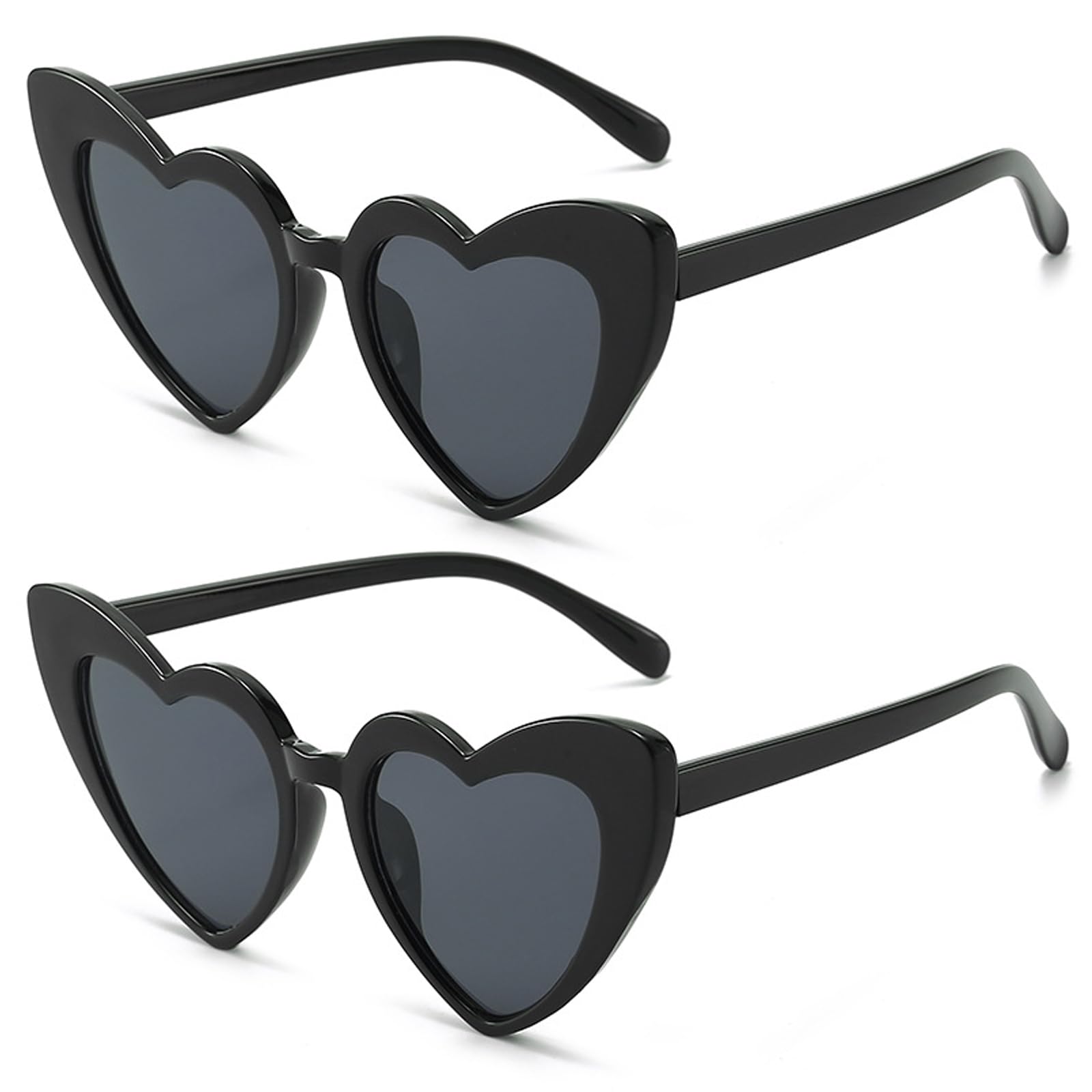 Cosysparks Retro Heart Shaped Black Bridesmaid Sunglasses, 2 Pairs for Wedding Photoshoot, Bachelorette Party