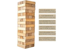 LONEA Ice Breaker Questions Wood Balance Stacking Blocks Game - Get to Know Each Other Family Night Games Tumbling Tower - Icebreaker Conversation Starters