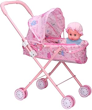 Jenil International Cute Precious Sleepy Newborn Baby Girls Buggy Doll Toy Folding Stroller Pushchair Pram (Pink)