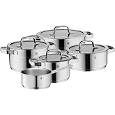 WMF Compact Cuisine 5-Piece Induction Saucepan Set with Glass Lid, Polished Cromargan Stainless Steel, Induction Pots Set, Uncoated, Inner Scale