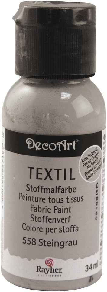 Rayher 38500558 Textil Stoffmalfarbe, Textilfarbe steingrau, Flasche 34 ml, hochdeckend, cremige Acrylfarbe speziell für Textilien, waschfest