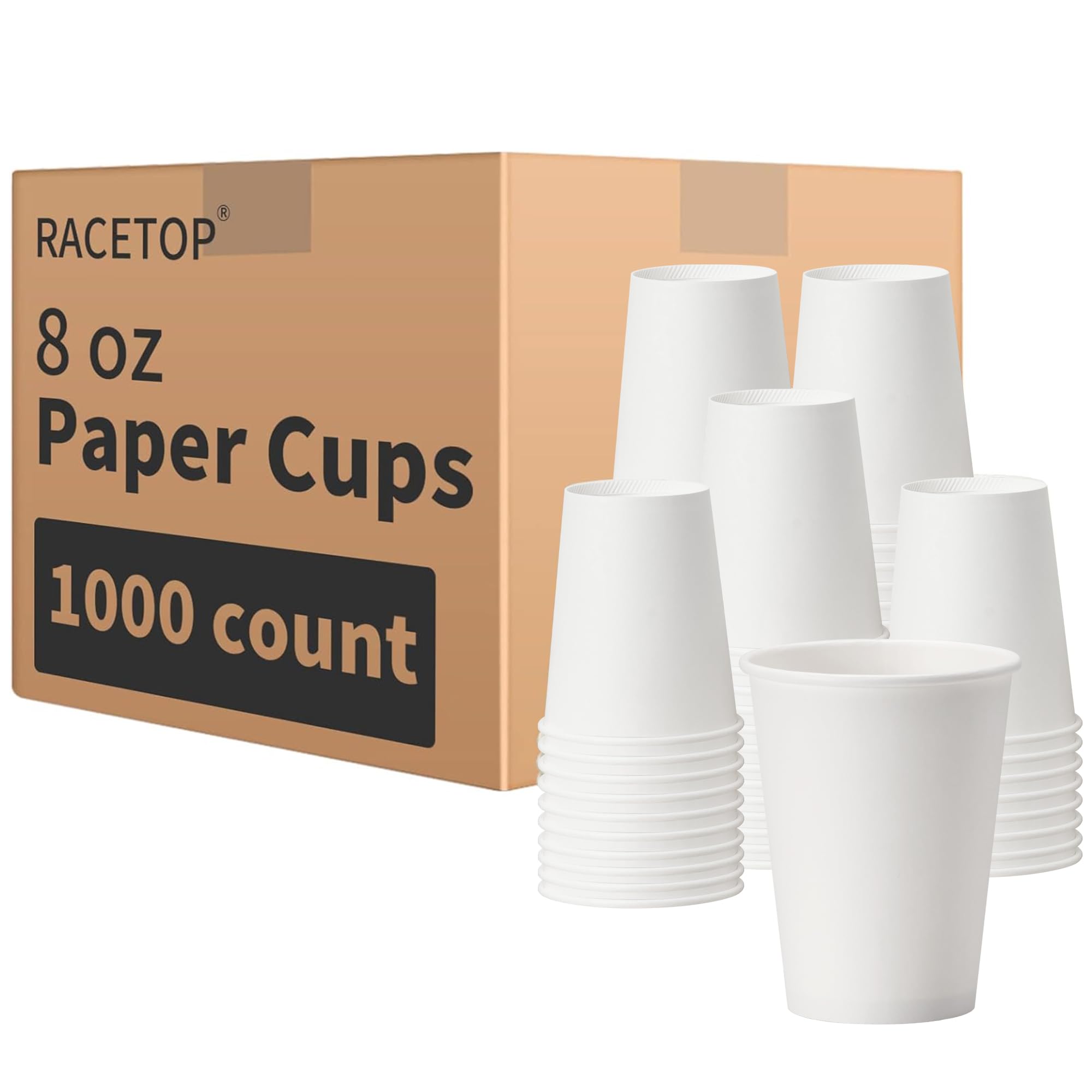 Photo 1 of RACETOP 8 oz 1000 Pack Disposable Paper Coffee Cups, Paper Cups 8 oz Disposable, Ideal for Party, Home, Office