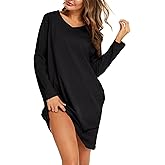 ENJOYNIGHT Women's Cotton Nightgown Long Sleeve V Neck Nightshirt Print Sleep Dress with Pockets