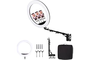 FEIFANTEAM 25inch Ring Light Wall Mount with Phone Holder, Rotatable Triangle Boom Arm Overhead Light Stand for Photography L