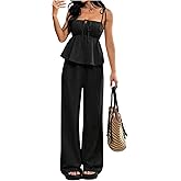 SOLY HUX Women's Summer Outfits Matching Lounge Sets Sleeveless Peplum Top Pants Vacation Clothes