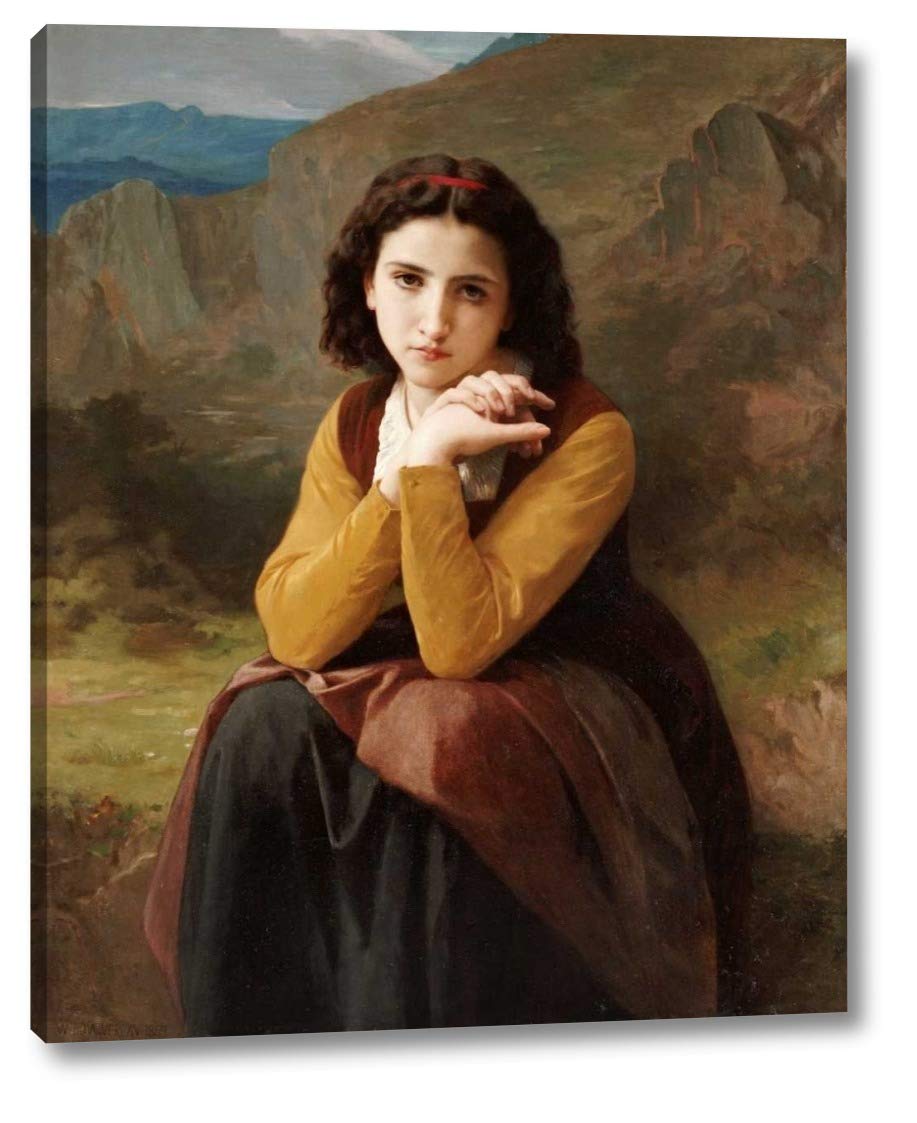 Reflective Beauty. Mignon Pensive by William-Adolphe Bouguereau - 13" x 16" Canvas Art Print Gallery