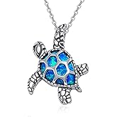 QMTIHU Sea Turtle Necklace for Women Sterling Silver Blue Opal Sea Turtle Jewelry Gift for Wife Mother Ladies Her