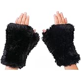 CECELORIA Women Faux Fur Fingerless Gloves - Soft Winter Gloves, Furry Gloves for Women Winter Warm Costume Accessories