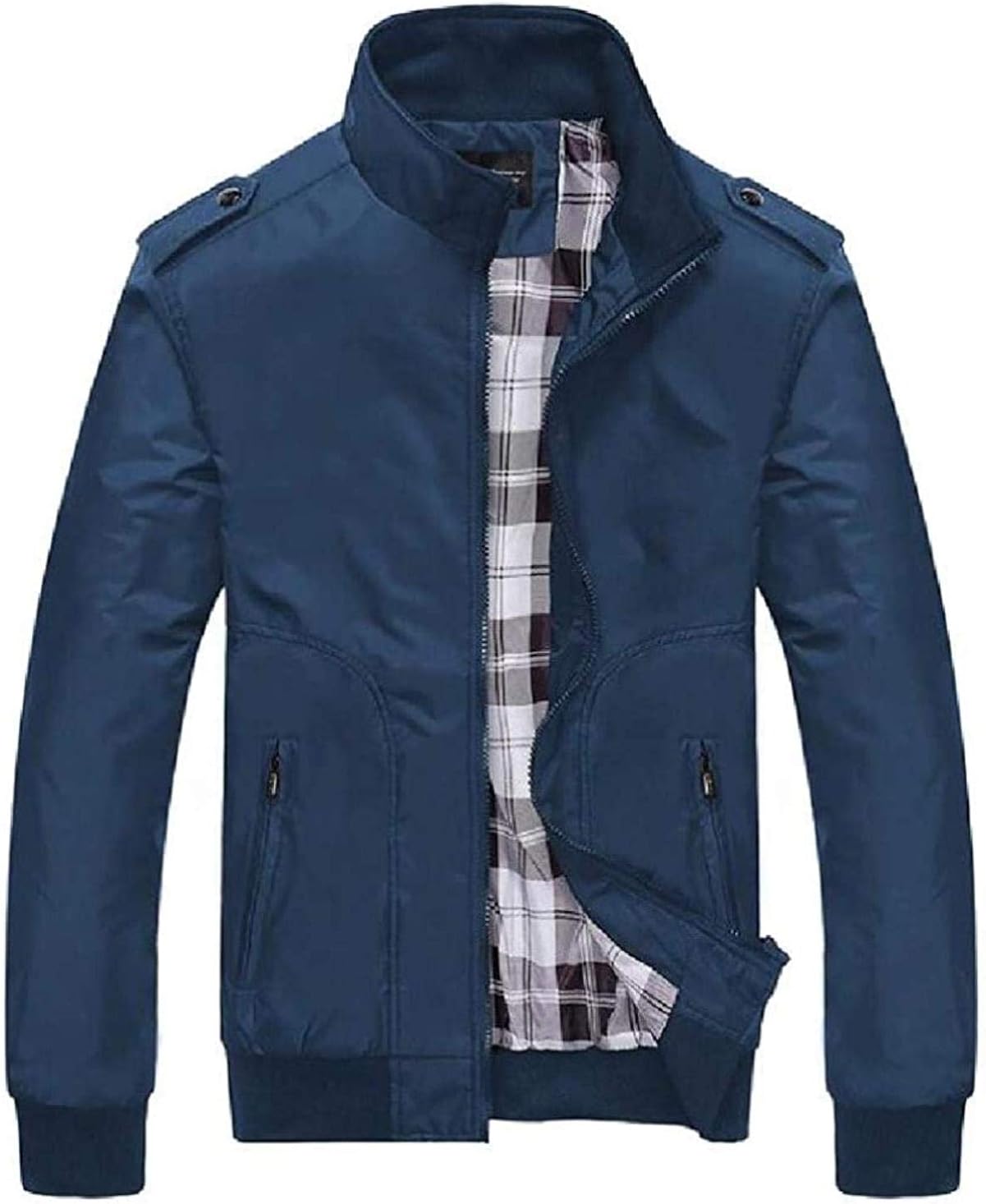 Men's Stand Collar Casual Business Zip Up Plain Windbreaker Bomber