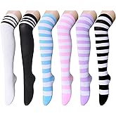 Zmart Women's Striped Thigh High Socks - Long Over the Knee Socks for Teens and Women