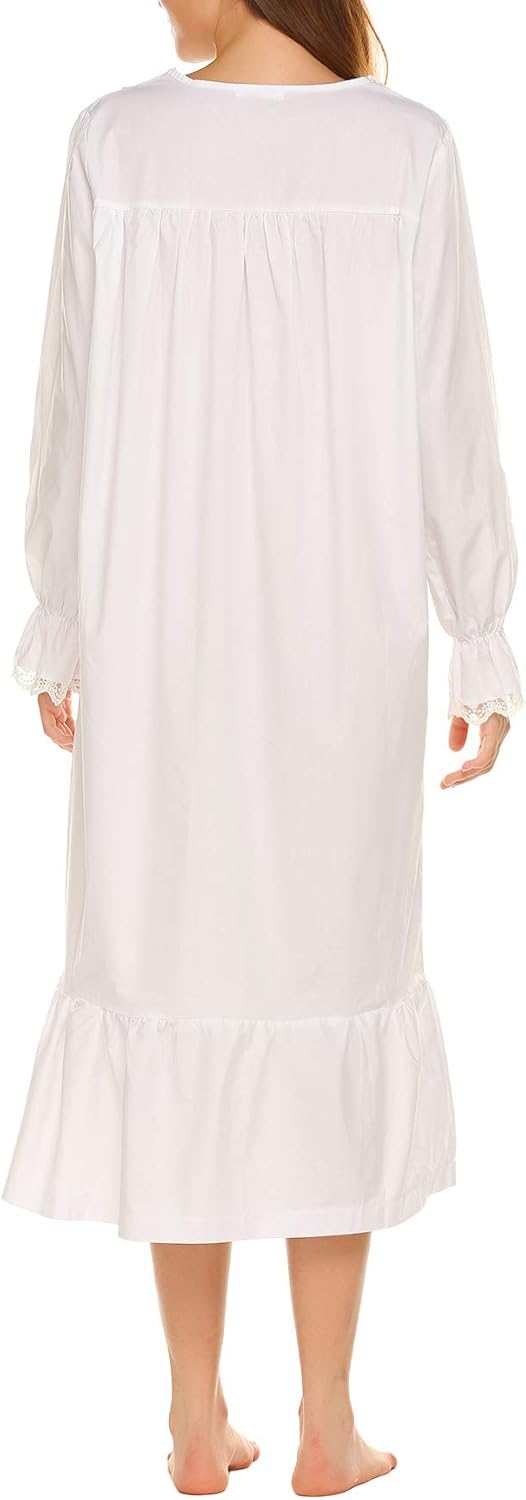 Ekouaer Sleepwear Victorian Nightgown Cotton Sleepshirt Long Sleeve Pajama Dress Vintage Loungewear for Women at  Women’s Clothing store
