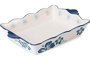 Sagoskat 9x13 Baking Pan, Nonstick Ceramic Casserole Dish, Blue Flower Pattern, 967.48 in³, Porcelain, Dishwasher, Freezer, M