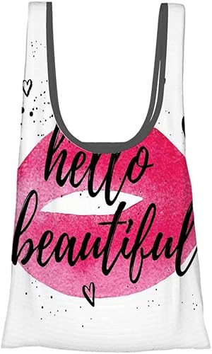 Amazon エコバッグコンビニ 折りたたみ ハートでプリントされた愛のフレーズと鮮やかな水彩画の唇の形の高速乾 防水再利用大きな買い物バッグ64cm エコバッグ 買い物バッグ