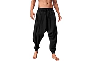 PASLTER Mens Pirate Pants Medieval Viking Costume Trousers Renaissance Halloween Baggy Harem Linen Pants
