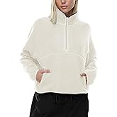 LASLULU Womens Half Zip Pullover Cropped Sweatshirts Sherpa Fleece Jacket Fuzzy Sweaters Cute Winter Jackets with Pockets