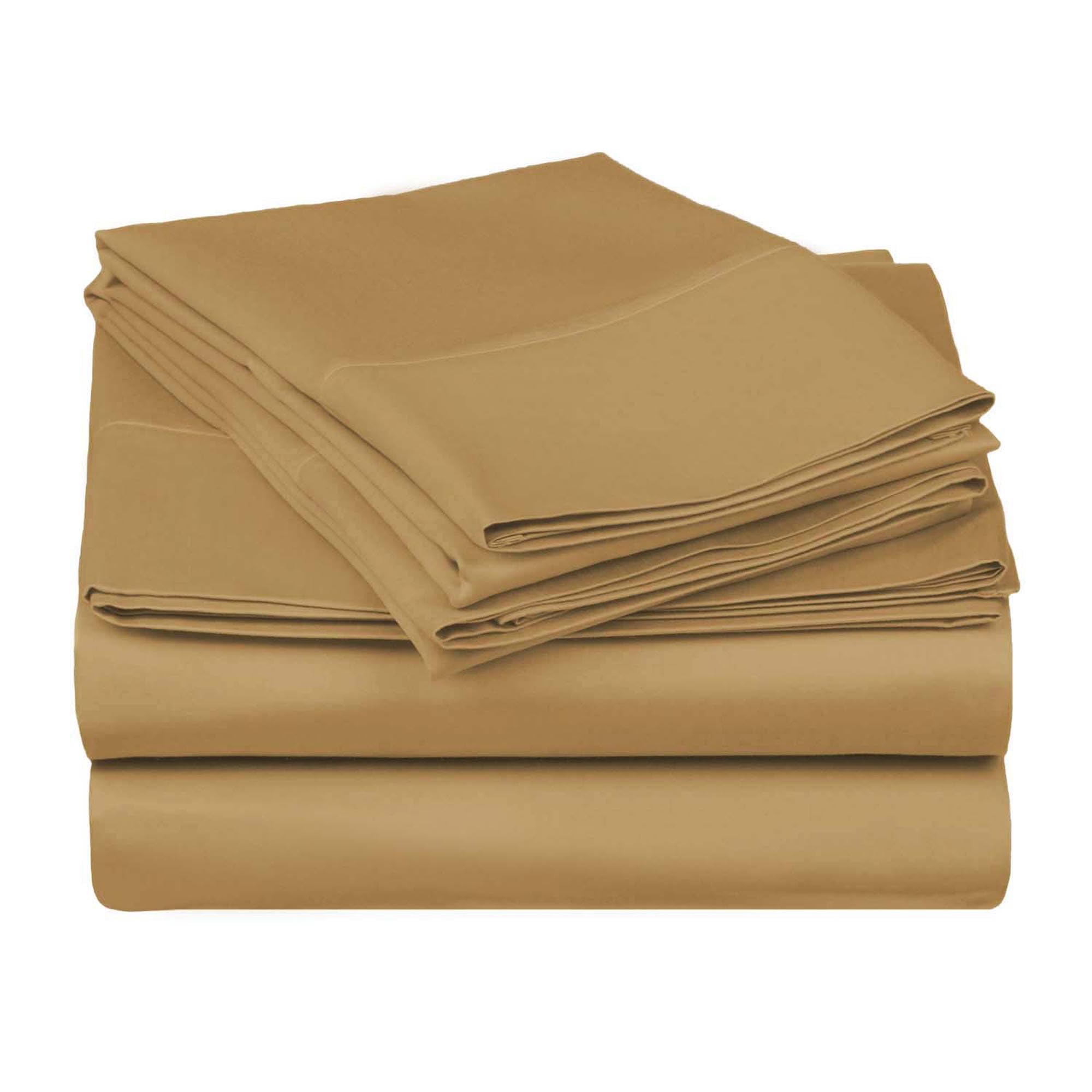 SUPERIOR Egyptian Cotton 530-Thread Count Solid Deep Pocket Sheet Set, Queen, Café, 4-Piece Set